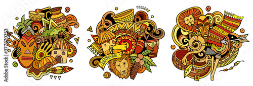 Africa cartoon vector doodle designs set.