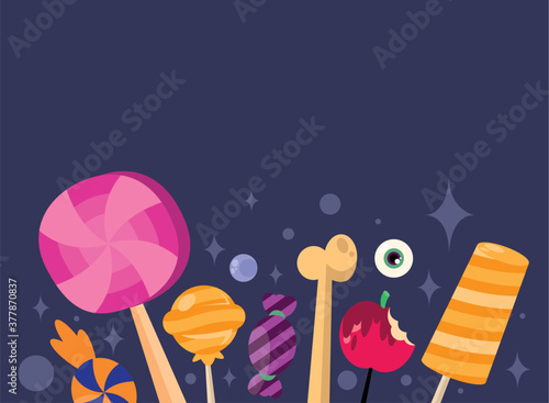 Trick or treat candies bone and apple vector design