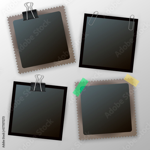 Old blank photo frame set with tape. Photo realistic Vector EPS10 Mockups. Retro Photo Frame Template for your photos.