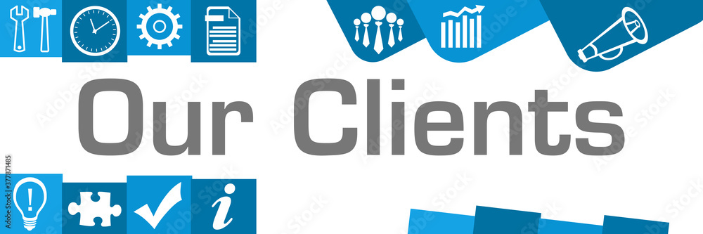 Our Clients Blue Various Shapes Business Symbols Up Down Horizontal Our Clients Blue Various Shapes Business Symbols Up Down Horizontal
