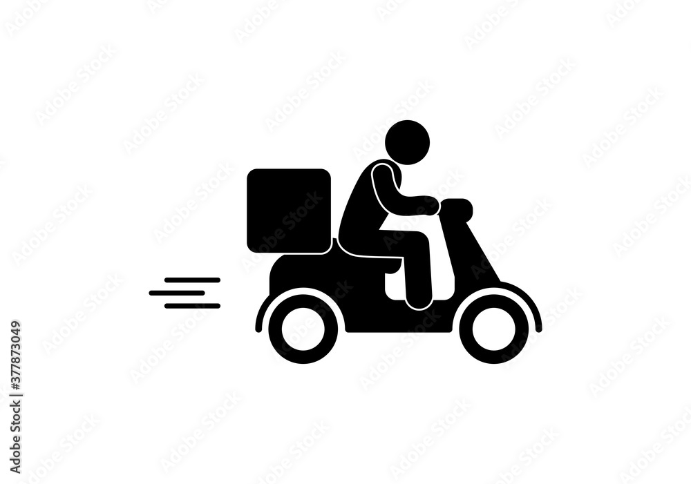 courier carrying cargo on moped, fast delivery symbol, man rushing to deliver parcel, isolated icon human silhouette courier carrying cargo on moped, fast delivery symbol, man rushing to deliver parcel, isolated icon human silhouette