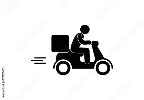 courier carrying cargo on moped, fast delivery symbol, man rushing to deliver parcel, isolated icon human silhouette © north100
