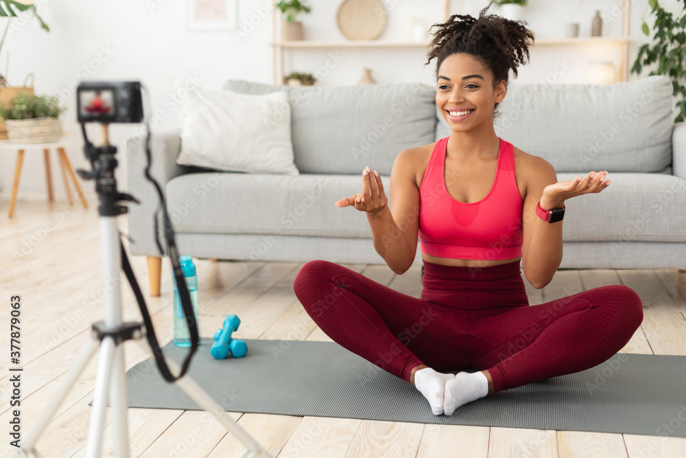 African Blogger Girl Making Video For Fitness Blog At Home African Blogger Girl Making Video For Fitness Blog At Home