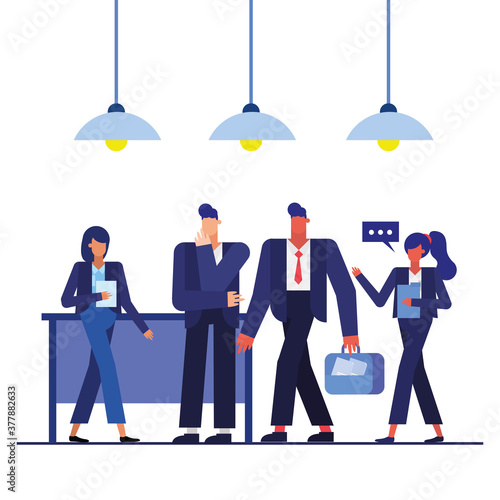 men and women with suitcase in the office vector design