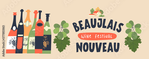 Beaujolais Nouveau. Festival of new wine in France. Vector illustration.