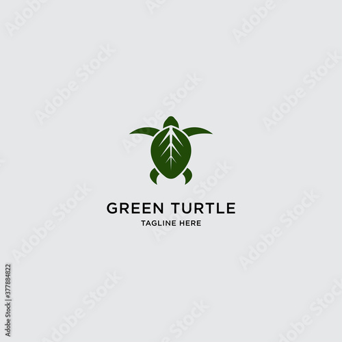 Green turtle leaf logo template - vector