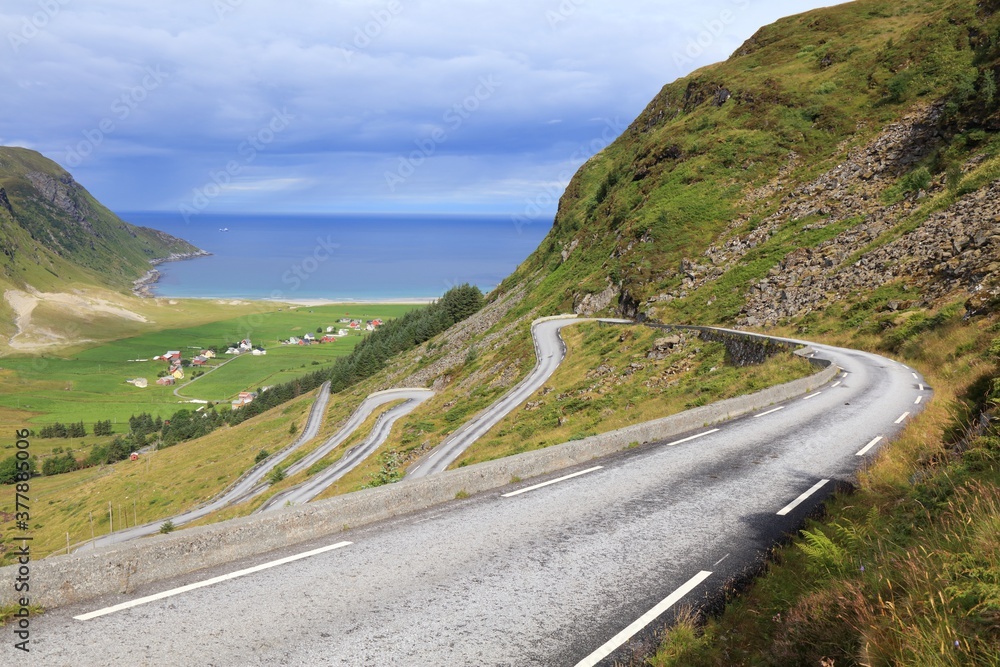 Winding road in Hoddevik, Norway