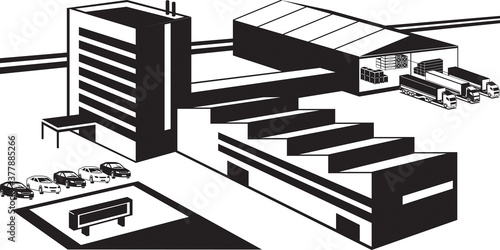 Office, manufacturing and warehouse of industrial plant - vector illustration