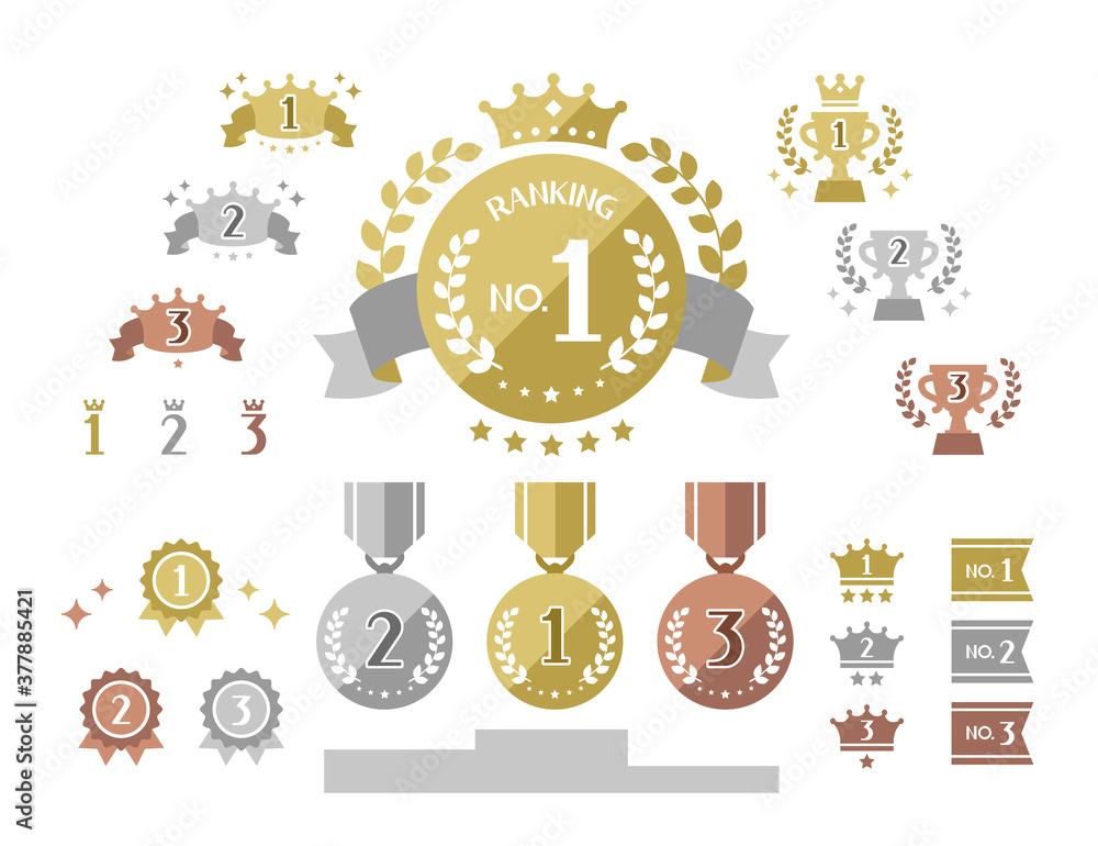 simple cute icons combo of ranking / gold, silver, bronze medals - obrazy, fototapety, plakaty 