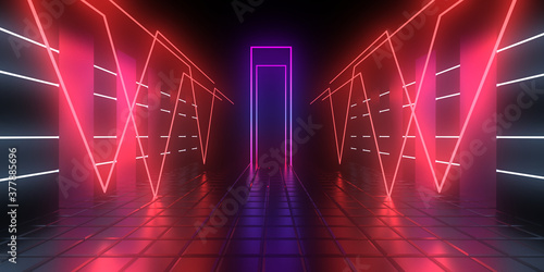 3D abstract background with neon lights. 3d illustration