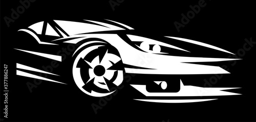 White sportcar. Element for design. Illustration on black background