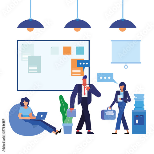 women and man in the office vector design