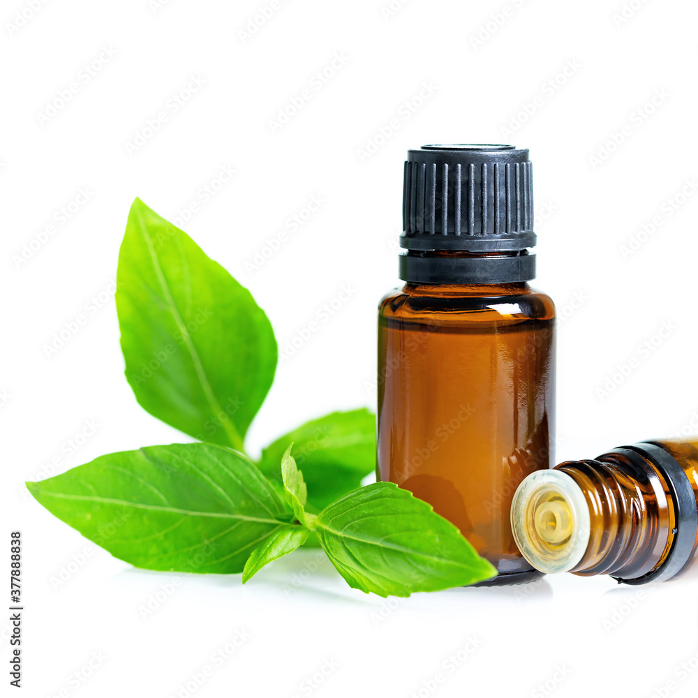 Essential oils in dark glass bottle with aroma herbs. Essential oils in dark glass bottle with aroma herbs.