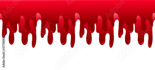 Halloween background. Red blood, jam or paint dripping, melted, liquid banner, seamless border background design