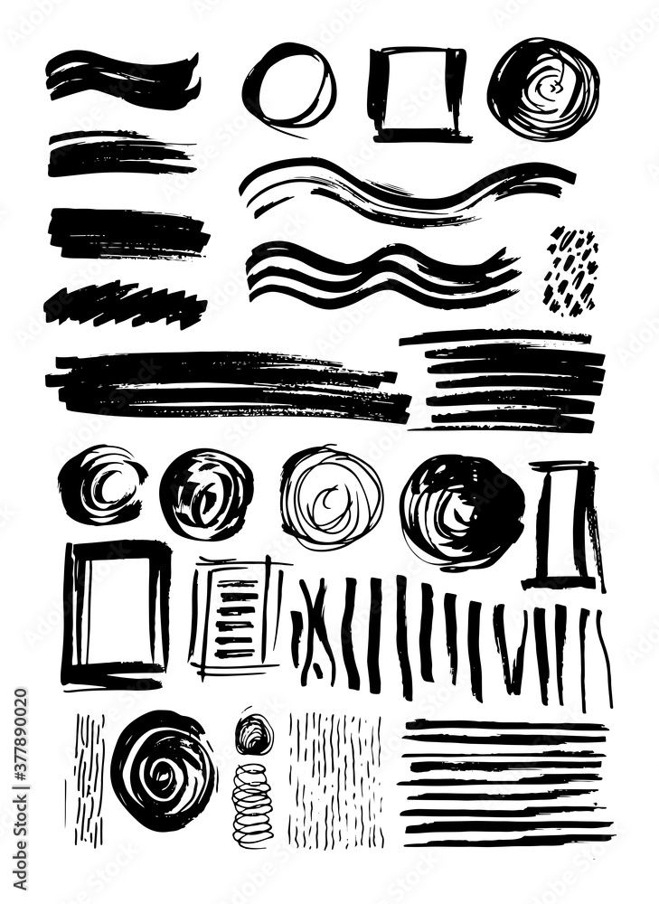 Brush splash hand drawn doodle set. Template abstract pattern backgrounf texture.