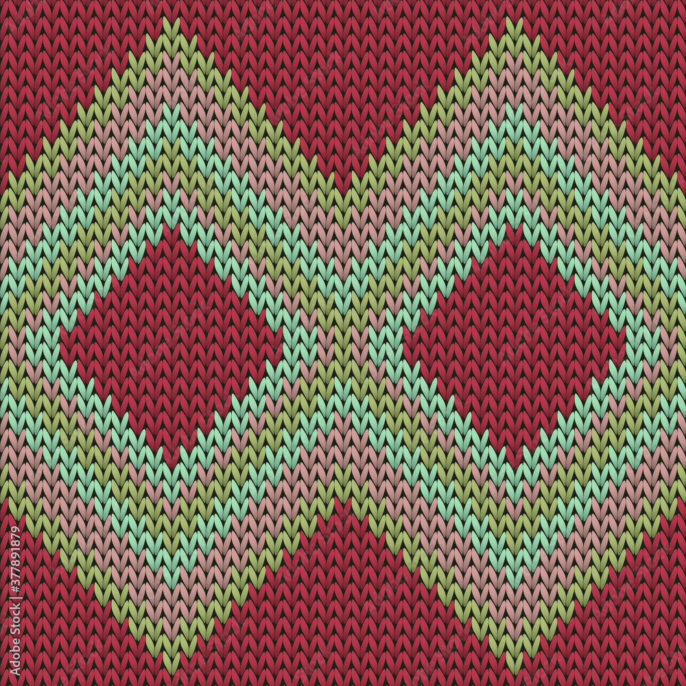 Modern rhombus argyle christmas knit geometric seamless pattern. Fair isle sweater knit effect ornament. Fashionable seamless knitted pattern. Fabric canvas illustration.