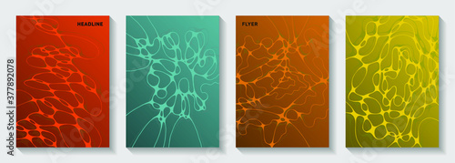Scientific vector covers with molecular structure or nervous system cells. Smooth curve lines net backgrounds. Delicate notebook vector layouts. Microbiology science covers.