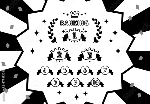 simple pop icons set of ranking top3 / black and white