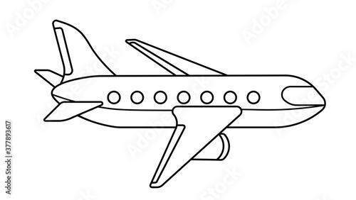 Coloring page outline of cartoon passenger airplane. Vector image on white background. Coloring book of transport for kids.