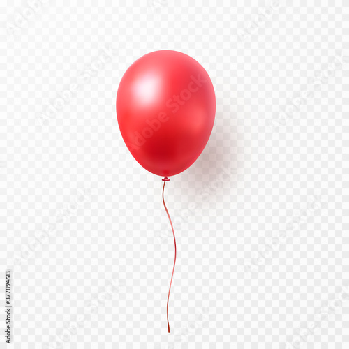 Balloon isolated on transparent background. Vector realistic red festive 3d helium ballon template for anniversary, birthday party design photo