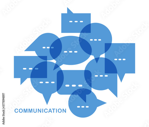 Different speech bubbles composition vector flat design isolated on white, global communication concept, public discussion or opinion diversity metaphor, conference or brainstorming.