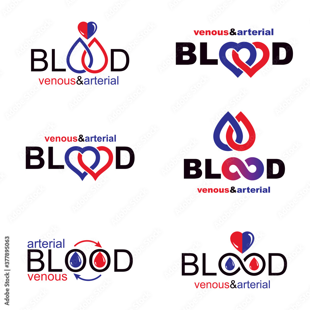 Vector illustrations created on blood donation theme, blood transfusion and circulation metaphor. Rehabilitation conceptual vector logotypes for use in pharmacology. Vector illustrations created on blood donation theme, blood transfusion and circulation metaphor. Rehabilitation conceptual vector logotypes for use in pharmacology.