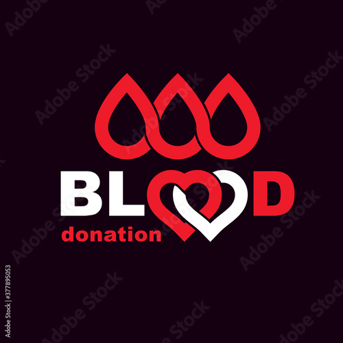 Blood donation inscription made with heart shape and blood drops. Healthy lifestyle conceptual symbol.
