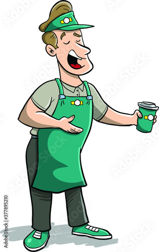 Young polite barista serving coffee