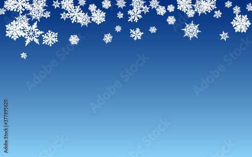 Gray Snowflake Panoramic Vector Blue Background. 