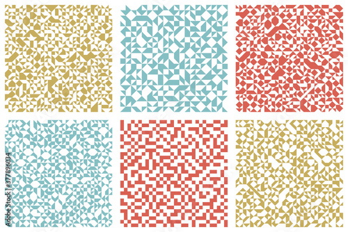 Abstract mosaic vector seamless backgrounds set, tiling geometric patterns collection for wallpapers, wrapping paper or website backgrounds.