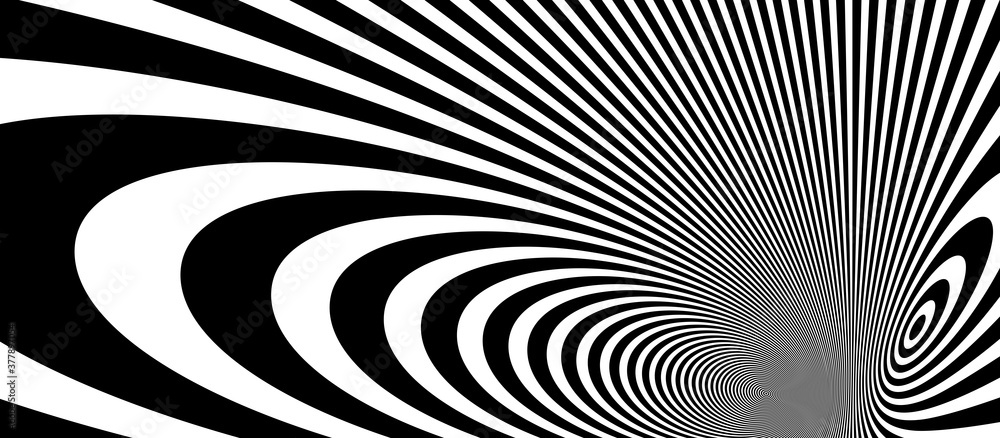 Abstract op art black and white lines in hyper 3D perspective vector abstract background, artistic illustration psychedelic linear pattern, hypnotic optical illusion. Abstract op art black and white lines in hyper 3D perspective vector abstract background, artistic illustration psychedelic linear pattern, hypnotic optical illusion.