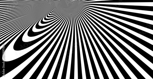 Abstract op art black and white lines in hyper 3D perspective vector abstract background, artistic illustration psychedelic linear pattern, hypnotic optical illusion.