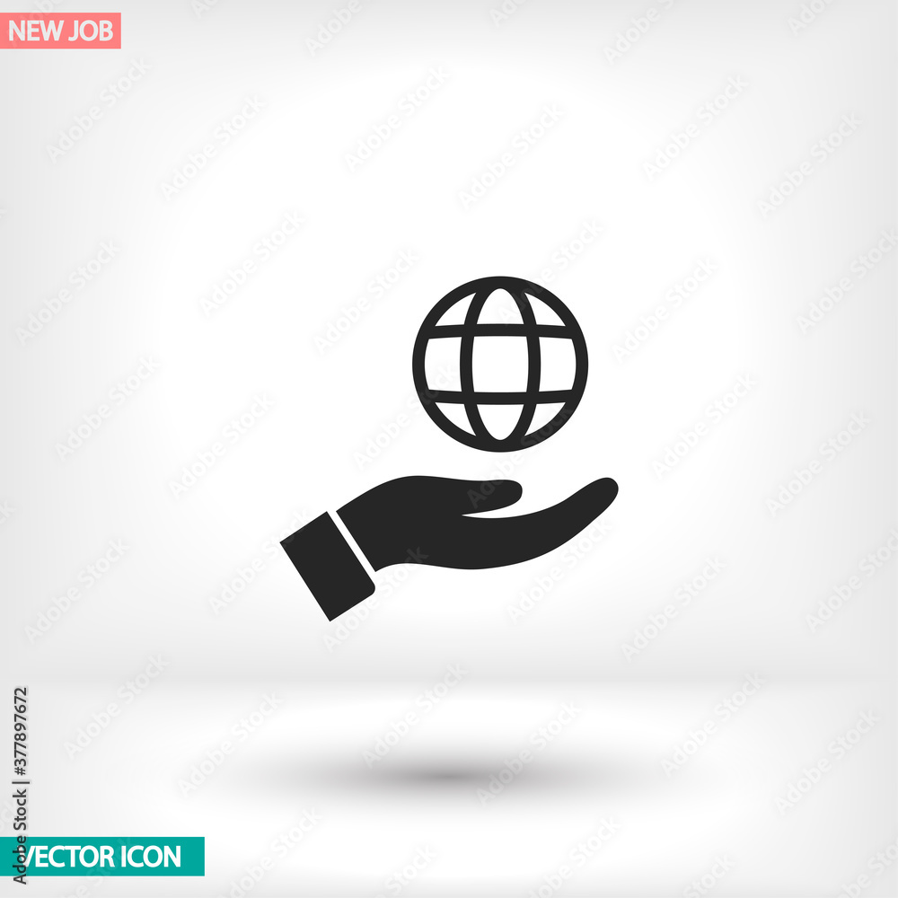 Planet in the hand icon , lorem ipsum Flat design Planet in the hand icon , lorem ipsum Flat design