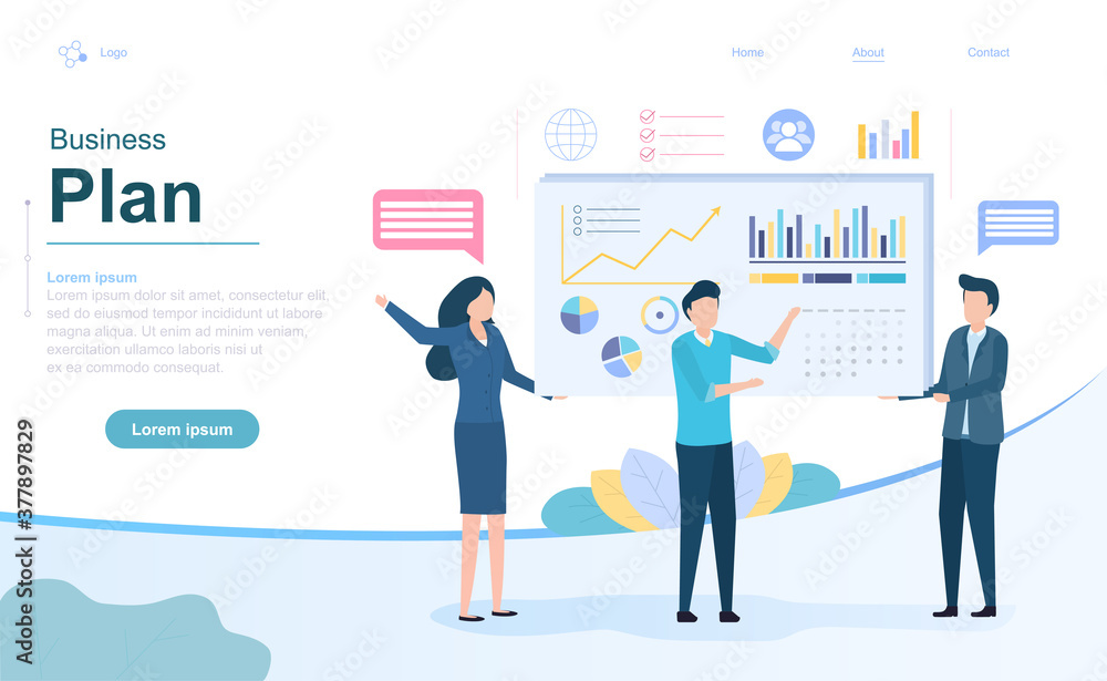 Business Plan and Strategy concept with diverse business team analysing statistics and brainstorming, colored vector illustration web page template Business Plan and Strategy concept with diverse business team analysing statistics and brainstorming, colored vector illustration web page template