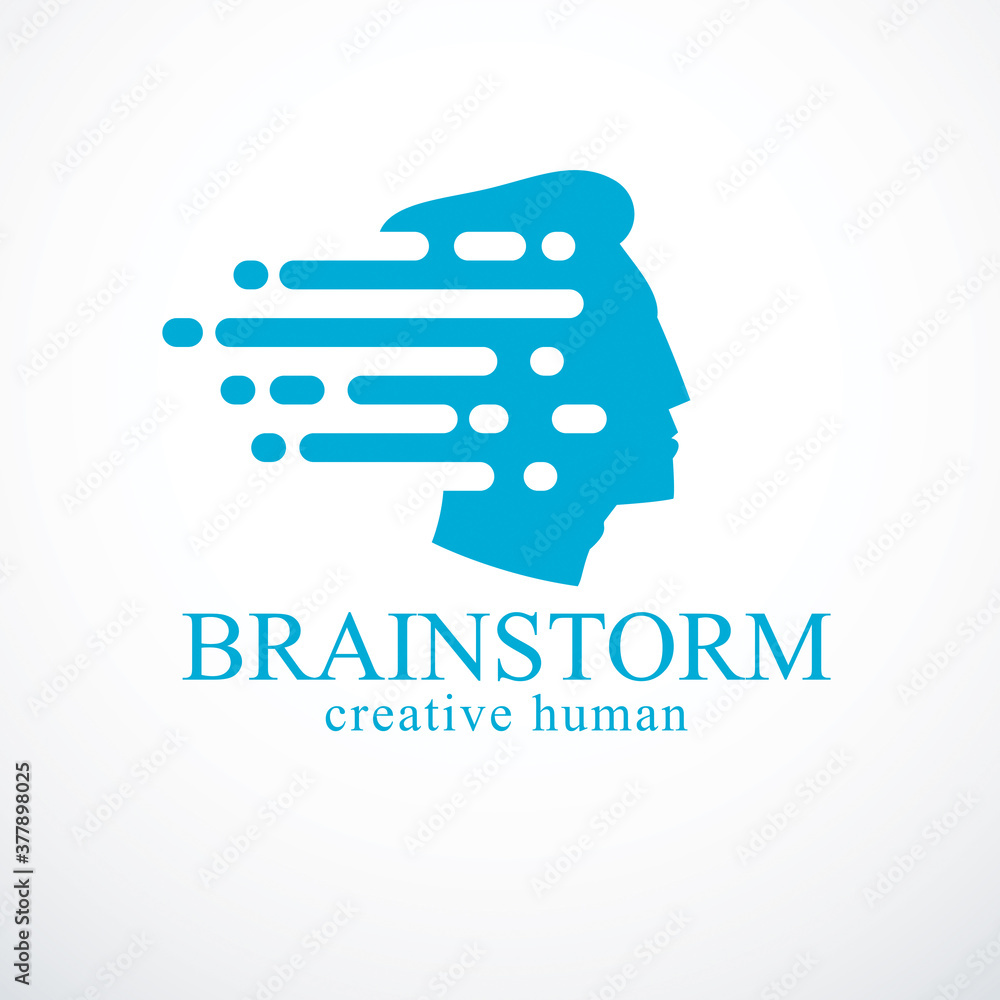 Brainstorm concept, vector design of human head profile with thoughts moving fast. Vector logo or icon template. Brainstorm concept, vector design of human head profile with thoughts moving fast. Vector logo or icon template.