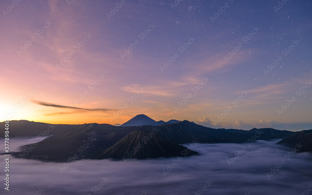 beautiful landscape of Bromo volcano when daybreak in Indonesia beautiful landscape of Bromo volcano when daybreak in Indonesia