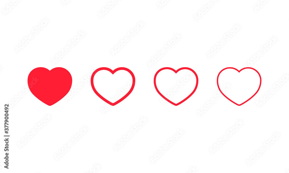 Heart icon set. Like. Social network concept. Valentine day. Vector on isolated white background. EPS 10