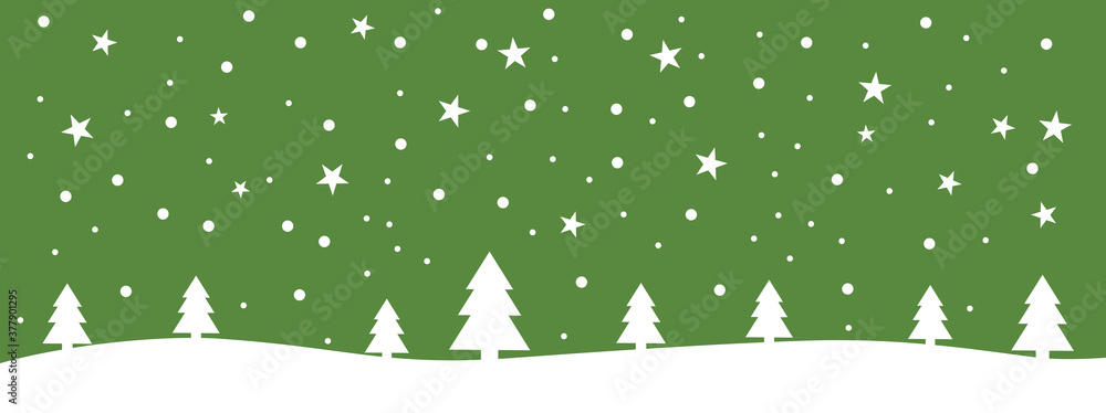 Grüner Banner mit Schneelandschaft für Weihnachten