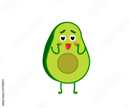 Surprised avocado on a white background. Cartoon. Vector illustration.