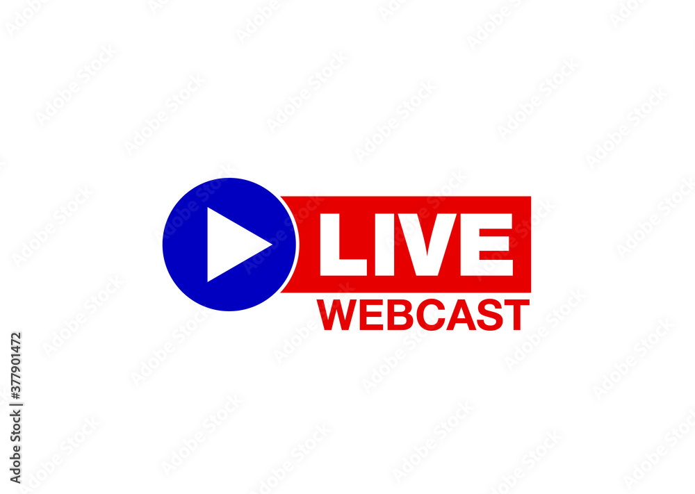 Live webinar flat shape icon. Flat shape design element with play button for online broadcasting or online stream webcast isolated on white background. Webinar Live streaming icon for web Social media Live webinar flat shape icon. Flat shape design element with play button for online broadcasting or online stream webcast isolated on white background. Webinar Live streaming icon for web Social media