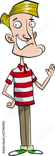 Young polite man waving
