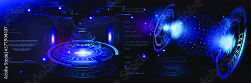 Futuristic abstract background of the HUD user interface screen. Innovation techno background. Advanced technologies and communications. Virtual reality interface HUD