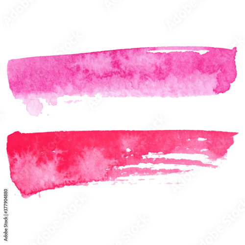 Pink vector paper banners labels tags with brush stroke hand painted watercolor stains background.