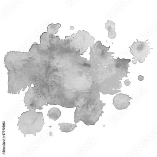 Gray scale vector paper banner label tag with brush stroke hand painted watercolor stain background.