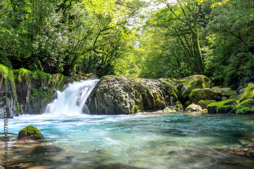 夏の菊池渓谷　黎明の滝　熊本県菊池市　Kikuchi Canyon in Summer Reimei Waterfall Kumamoto-ken Kikuchi city
