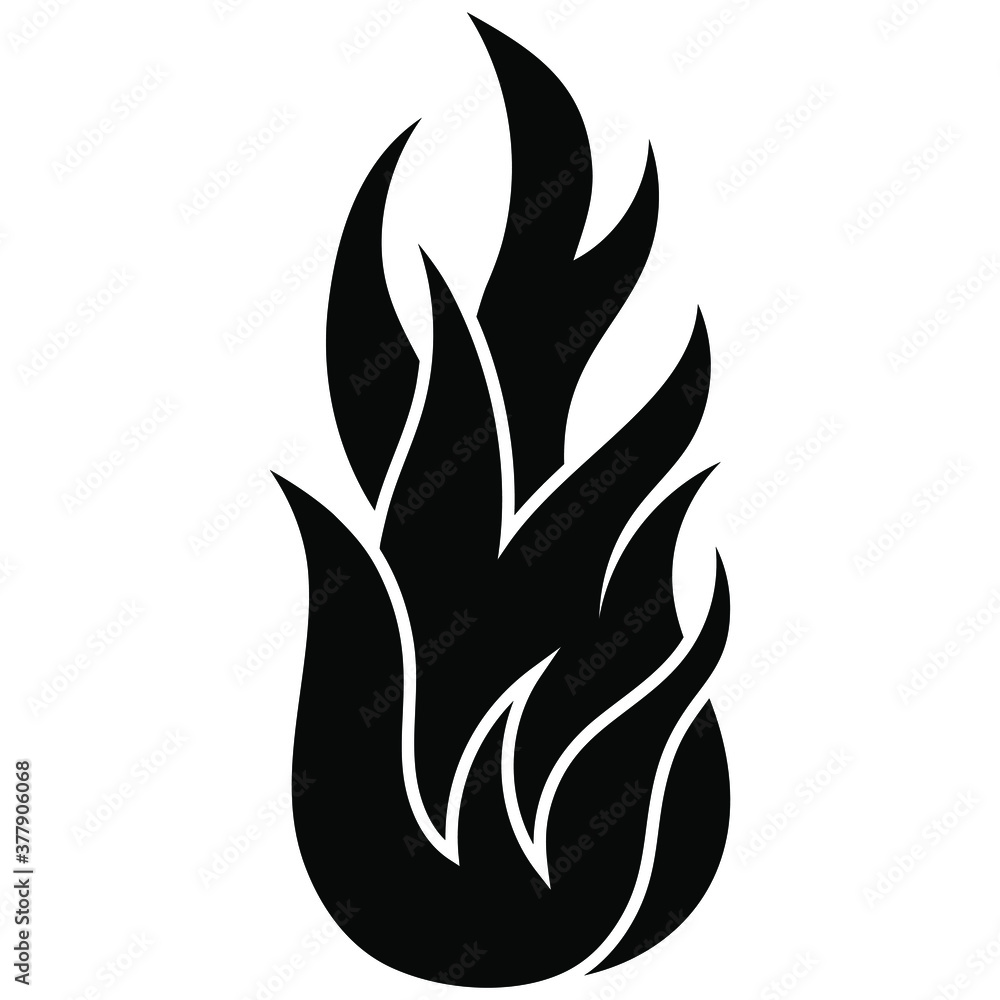 Fire flame icon. Black icon isolated on white background. Fire flame silhouette. Monochrome simple icon. Fire flame icon. Black icon isolated on white background. Fire flame silhouette. Monochrome simple icon.