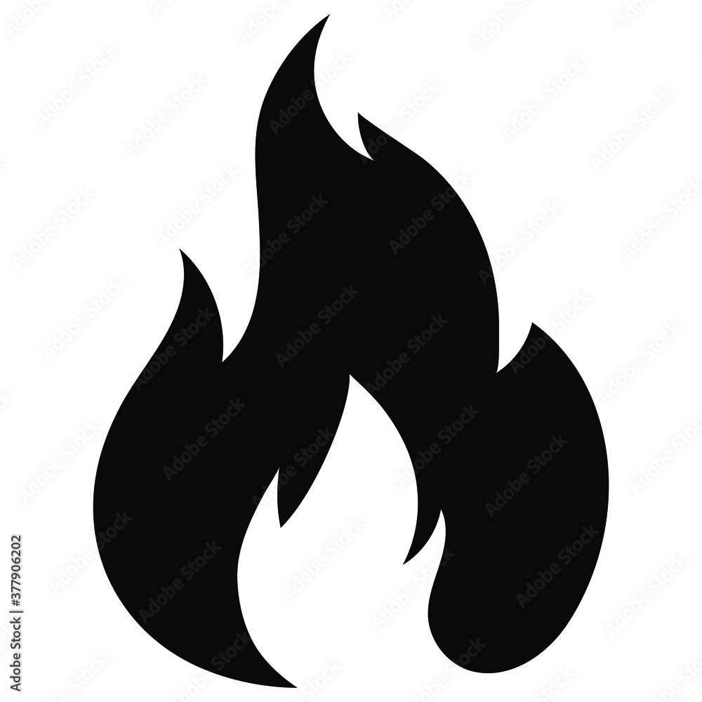 Fire flame icon. Black icon isolated on white background. Fire flame silhouette. Monochrome simple icon. Fire flame icon. Black icon isolated on white background. Fire flame silhouette. Monochrome simple icon.