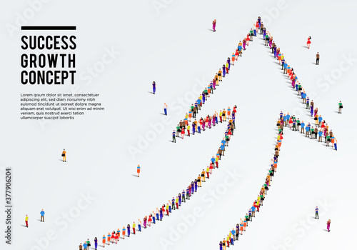 People arrow. success or growth concept. Large group of people from to create an arrow. Vector illustration.