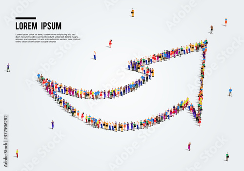 People arrow. success or growth concept. Large group of people from to create an arrow. Vector illustration.