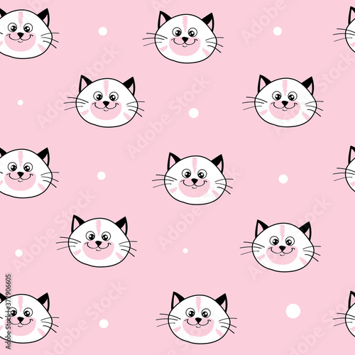 Isolated funny head white cats on a pink background seamless pattern for children